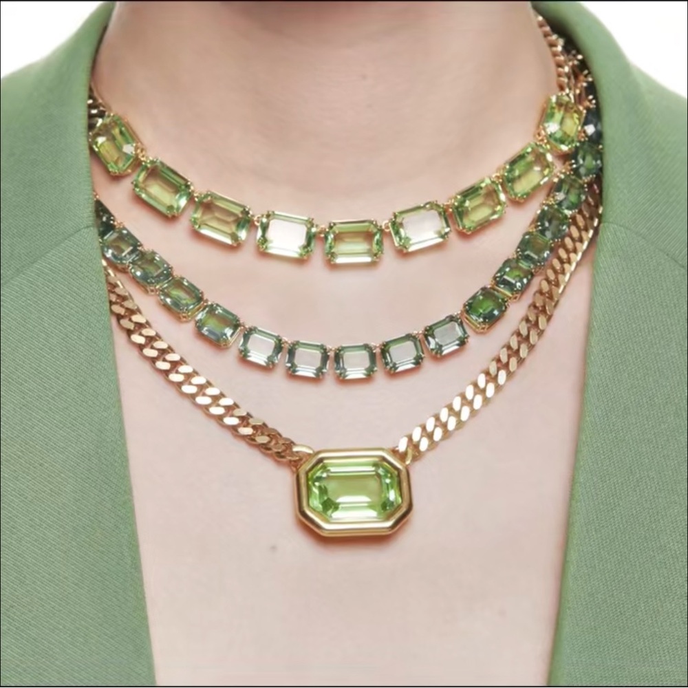 Swarovski Gold Necklace with Green Crystal Pendant